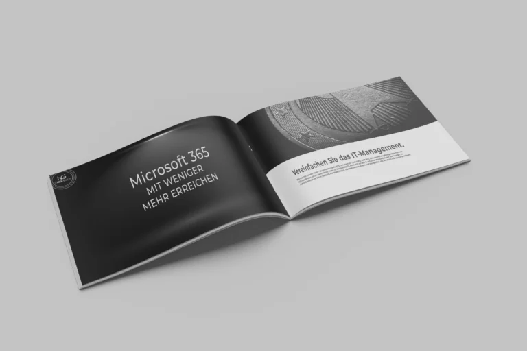 Prospekt auf dem steht: Microsoft 365 mit weniger mehr erreichen